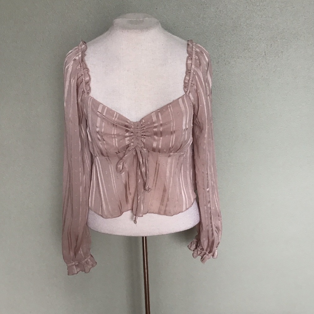 Kirious Los Angeles mauve long puff sleeves cropped blouse Size Large - Picture 3 of 7
